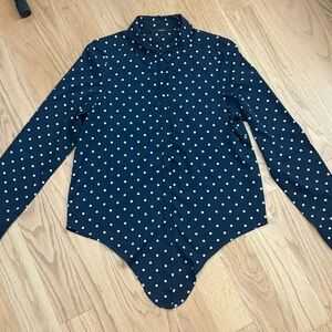 Vero Moda Button Down Blouse, Size S, Polka Dot, Navy White, Never Worn, No Tags